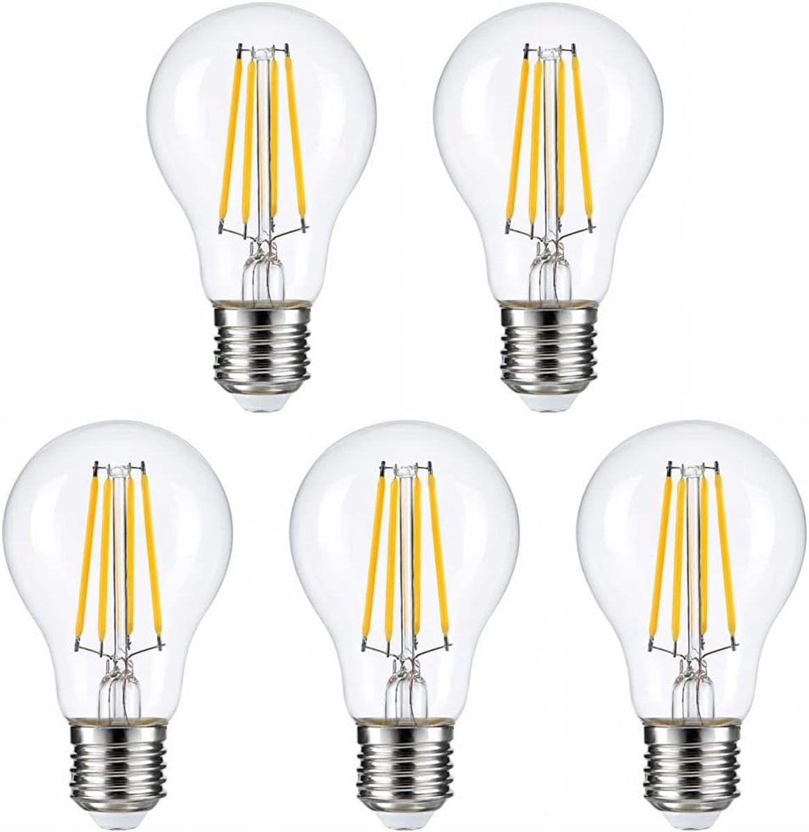 LED Lamp E27 10W 3000K Warmwit 1100LM, 5 stuks | Helder glas, LED-filament, 360 graden licht voor woonkamer, slaapkamer, eetkamer, hotel en restaurant, 220-240V