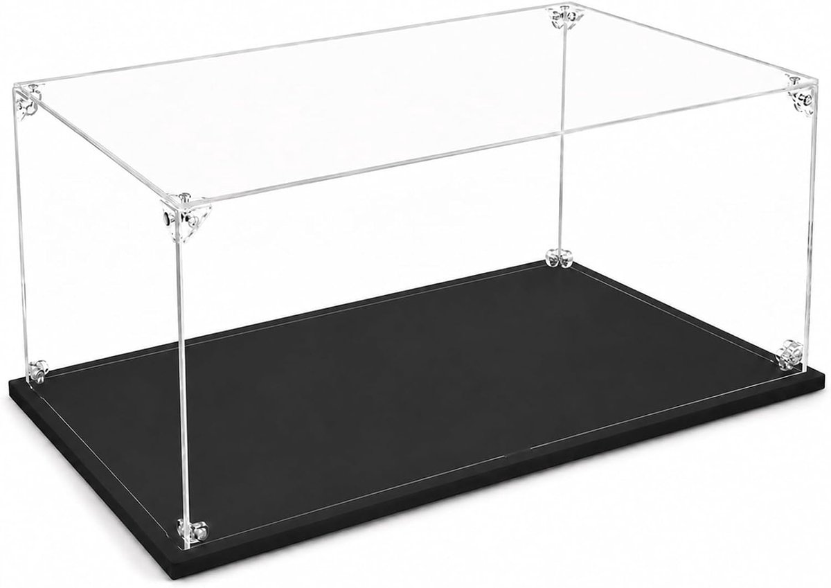 Vitrinekast van acryl, 30 x 20 x 15 cm, transparante acryldoos met zwarte basis, stofdichte vitrine voor figuren, speelgoed, modelauto's, verzamelstukken