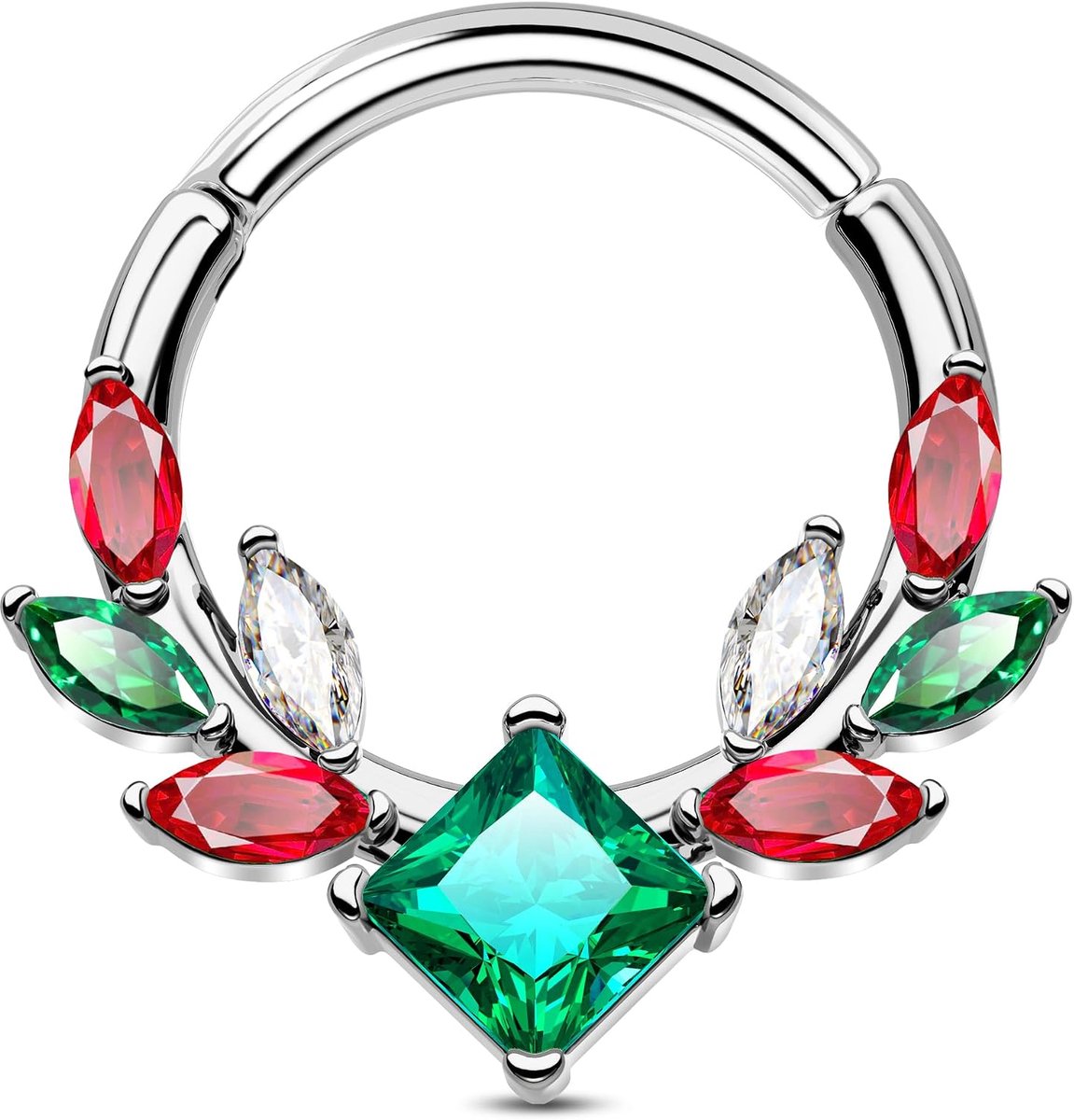 Rode Septum Ring CZ Kraakbeen Oorbel 16G Daith Hoops Rvs Helix Oorbel Emerald Conch Piercing Septum Clicker, 16G 10MM, Zirkonia, Zirkonia
