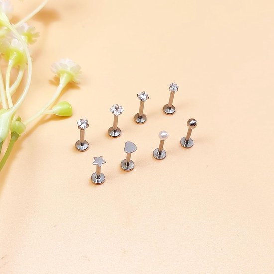 Studs 6-10mm 16G Platte Terug Helix Tragus Kraakbeen Oorbel Stud Piercing — afbeelding 3