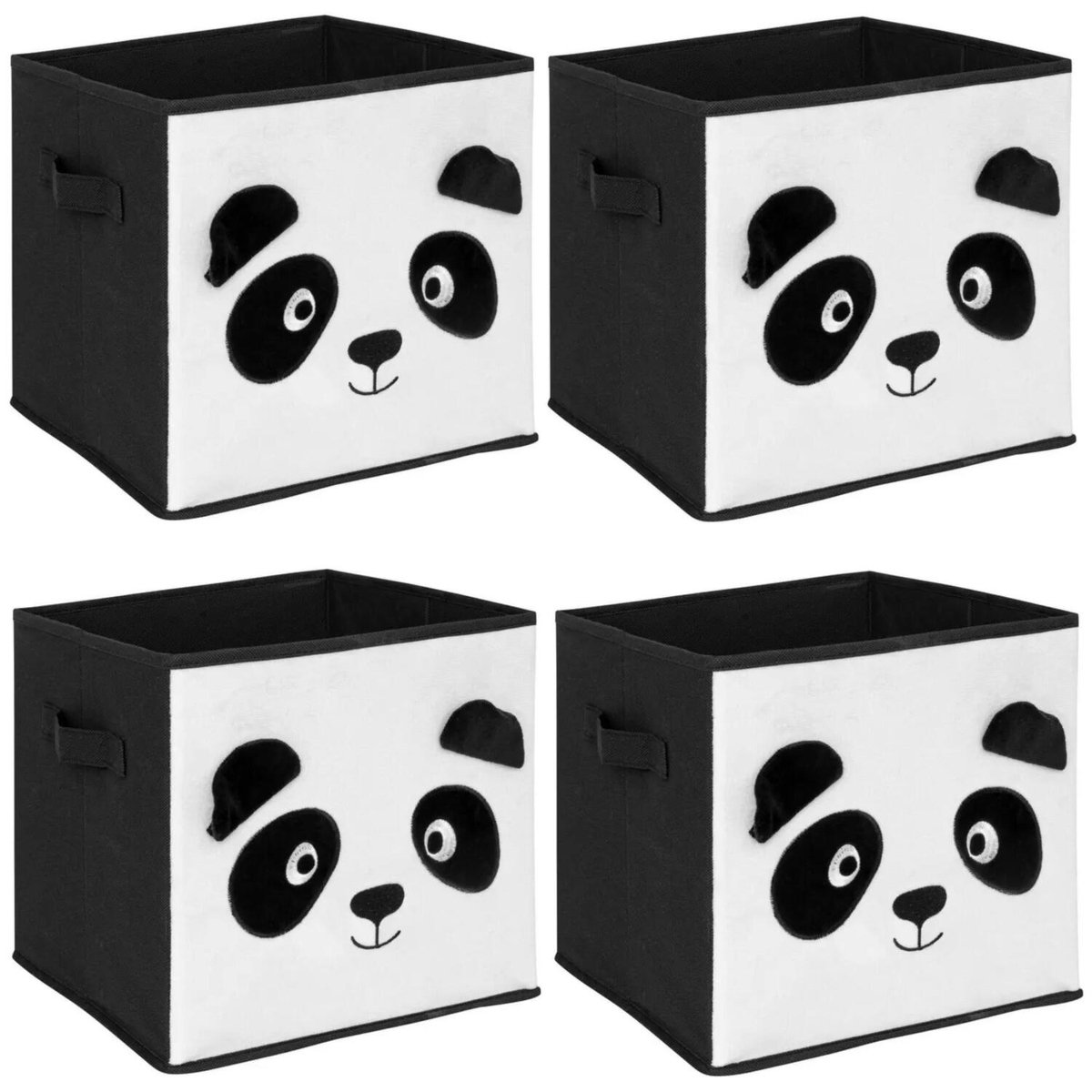 Atmosphera Opbergmand kastmand - 4x - voor kinderkamer - dieren thema panda - 29 x 29 x 29 cm - Vakkenkast manden - karton - zwart/wit