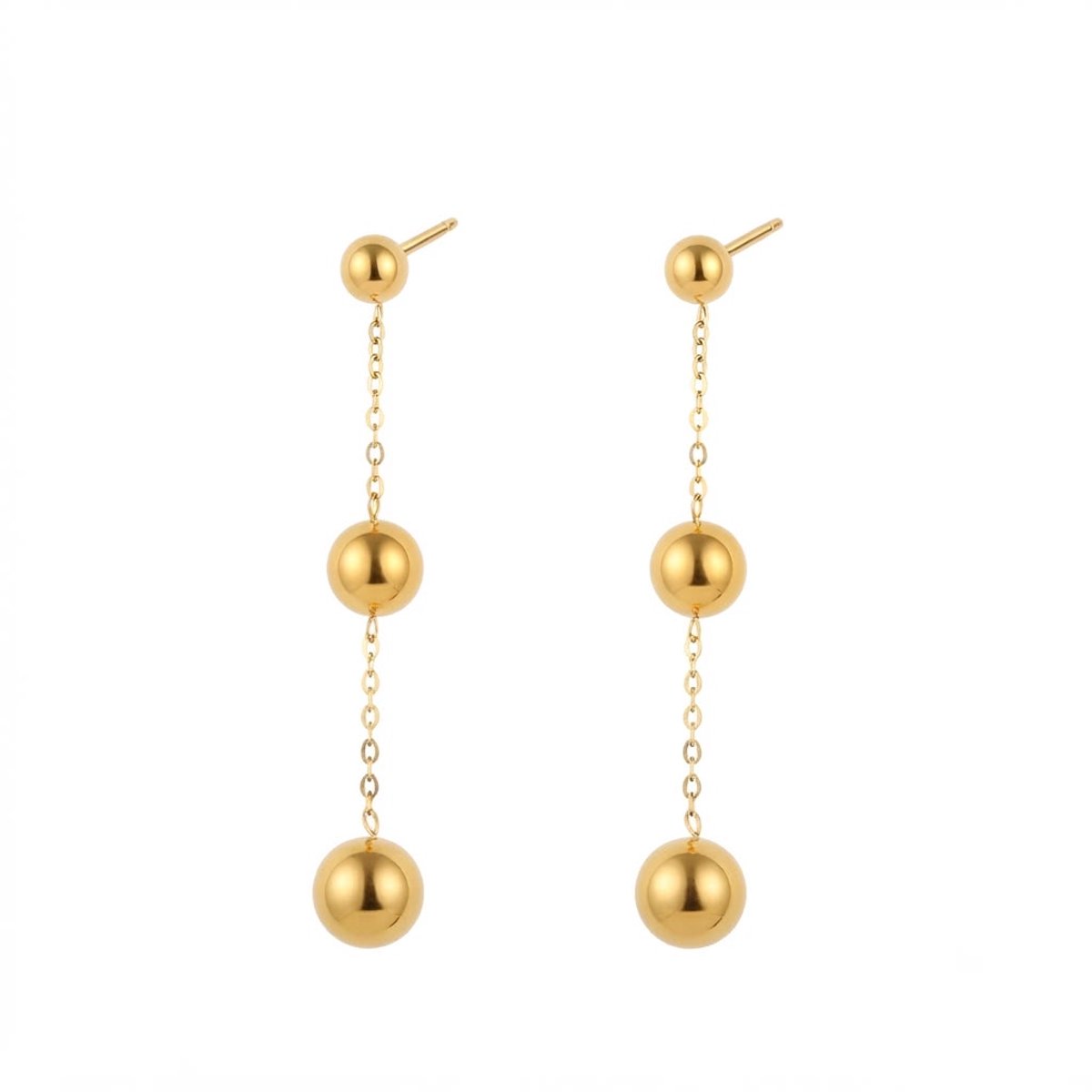 Oorstekers Oorbellen Dames Goud – Chirurgisch Staal met Ketting Hanger en Bolletjes 50 mm