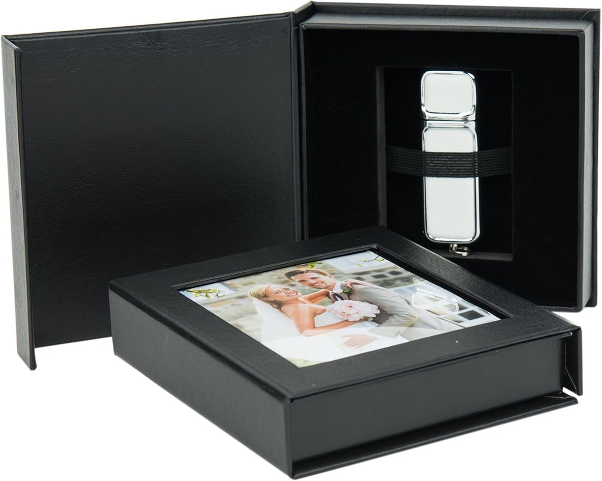 USB-box voor 1 USB-stick met beeldvenster. Flash Drive opbergdoos (zwart)