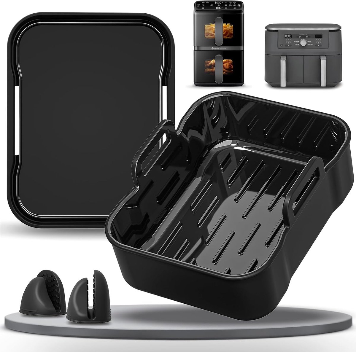 Accessoires Siliconen Ovenschaal met Deksel voor Airfryer Foodi Max Dual Zone AF400EU AF451EU 9 5 l Herbruikbare Airfryer-Accessoires voor Andere Dual Zone Friteuses