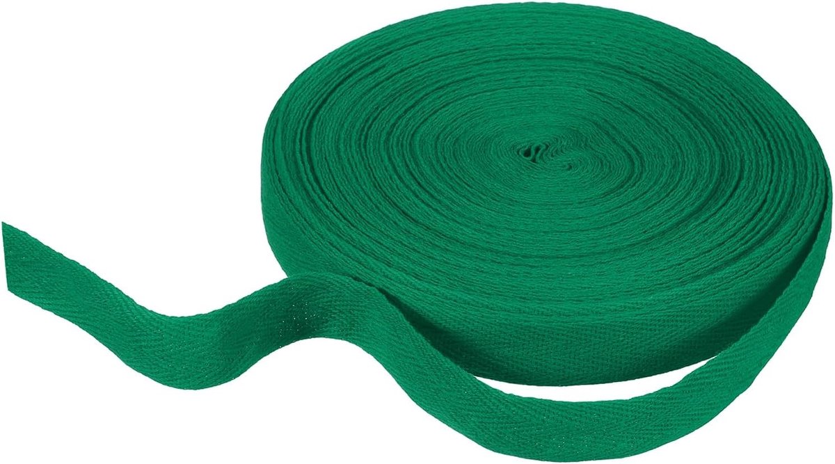 Katoenen lint met visgraatpatroon, 25 mm x 21 m, katoenen lint, biaisbanden voor doe-het-zelf handwerk, naaien, geschenkverpakking, handvat, stoffen tas, knutselen, grasgroen
