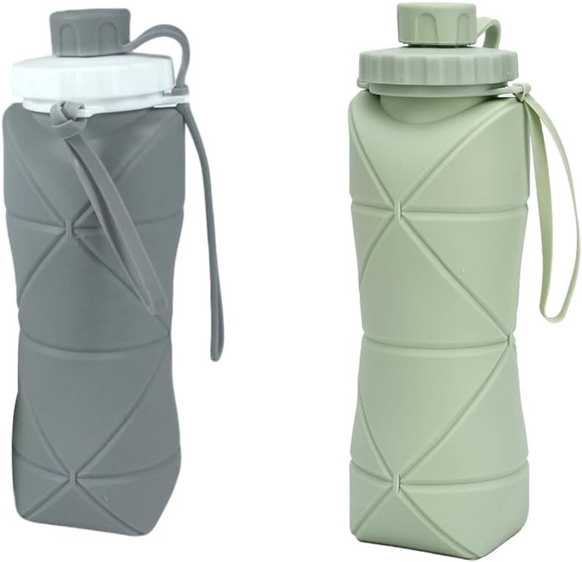 2 Stuks Opvouwbare siliconen waterflessen, voor joggen, fietsen | Siliconen, 22×7,5 cm, 600 ml/21 oz, 2 kleuren, lekvrije afsluiting, draagbaar, opvouwbaar ontwerp, voor dagelijkse hydratatie