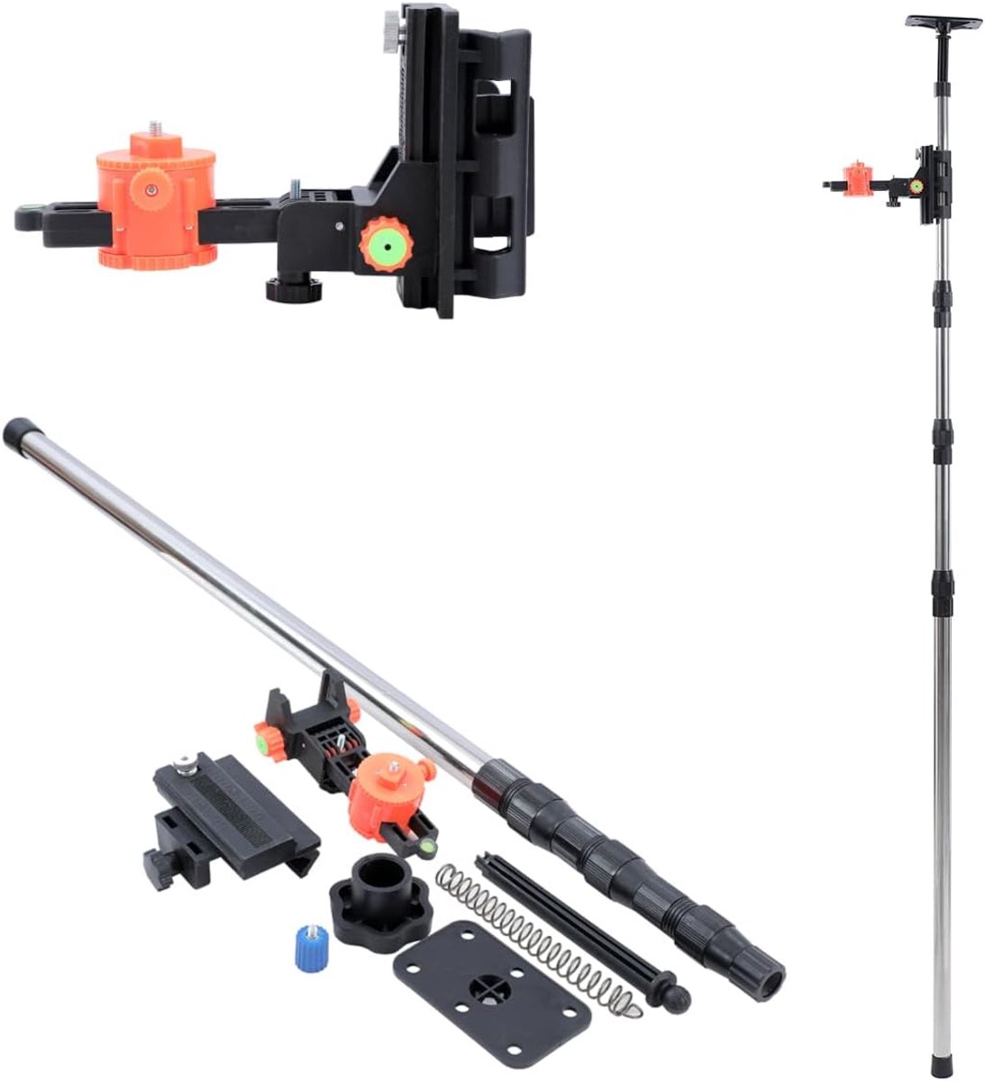 Laserwaterpas, telescopische stang, 115-450 cm, roestvrij staal, uitschuifbare vloer tot plafond, laserstang met houder en nylon tas, voor roterende kruislijnlasers, snelle en flexibele