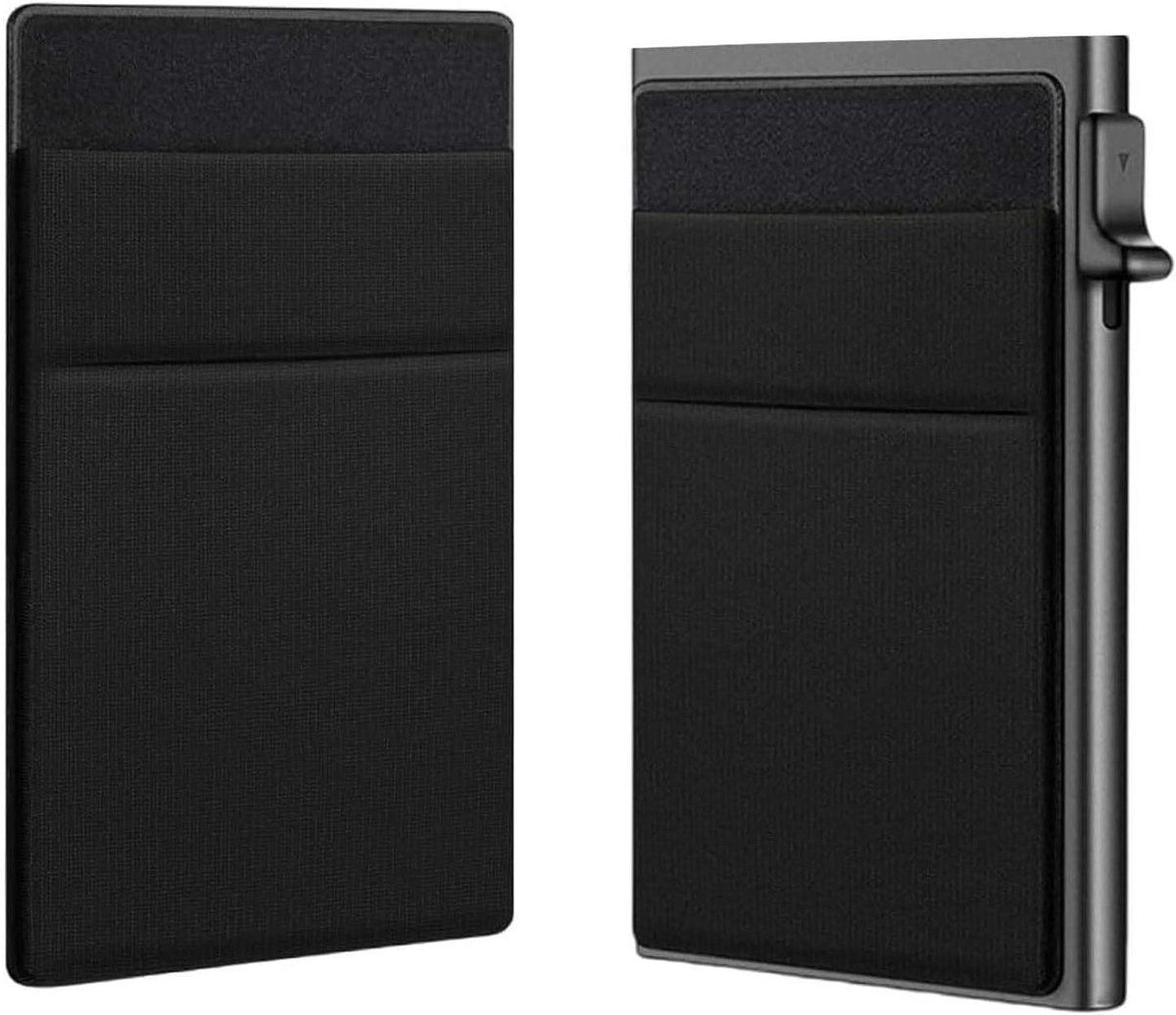 Kaarthouder voor heren, uniseks, aluminium, dun, mini, pop-up-functie, RFID-bescherming, met muntvak, zwart, 97 x 62 x 13 mm, dagelijks gebruik, zakelijk cadeau