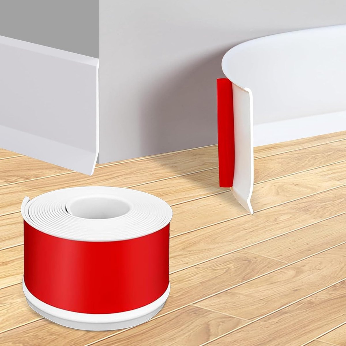 zachte plint, zelfklevend, witte plint, 5 cm x 3,0 m, afsluitlijst, zelfklevende overgangslijst bodem, flexibele plintlijst voor keuken, badkamer en woonkamer
