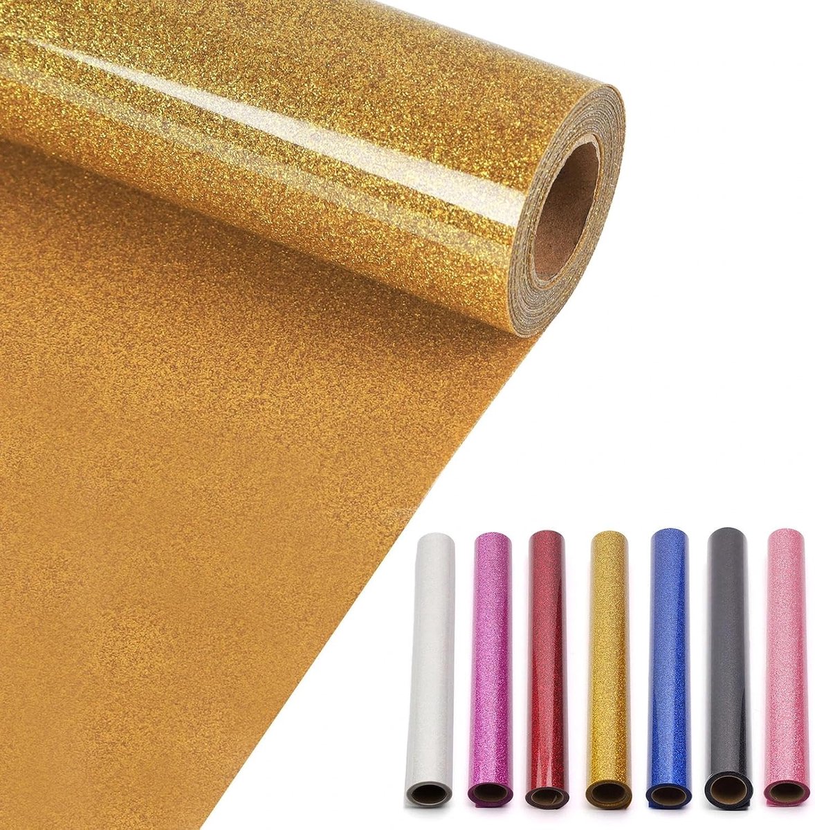 Flexfolie voor plottertextiel, 30,5 × 100 cm, glitterfolie, op maat te snijden, goudkleurige plotterfolie voor textiel, strijkfolie, geschikt voor kleding, hoeden en tassen