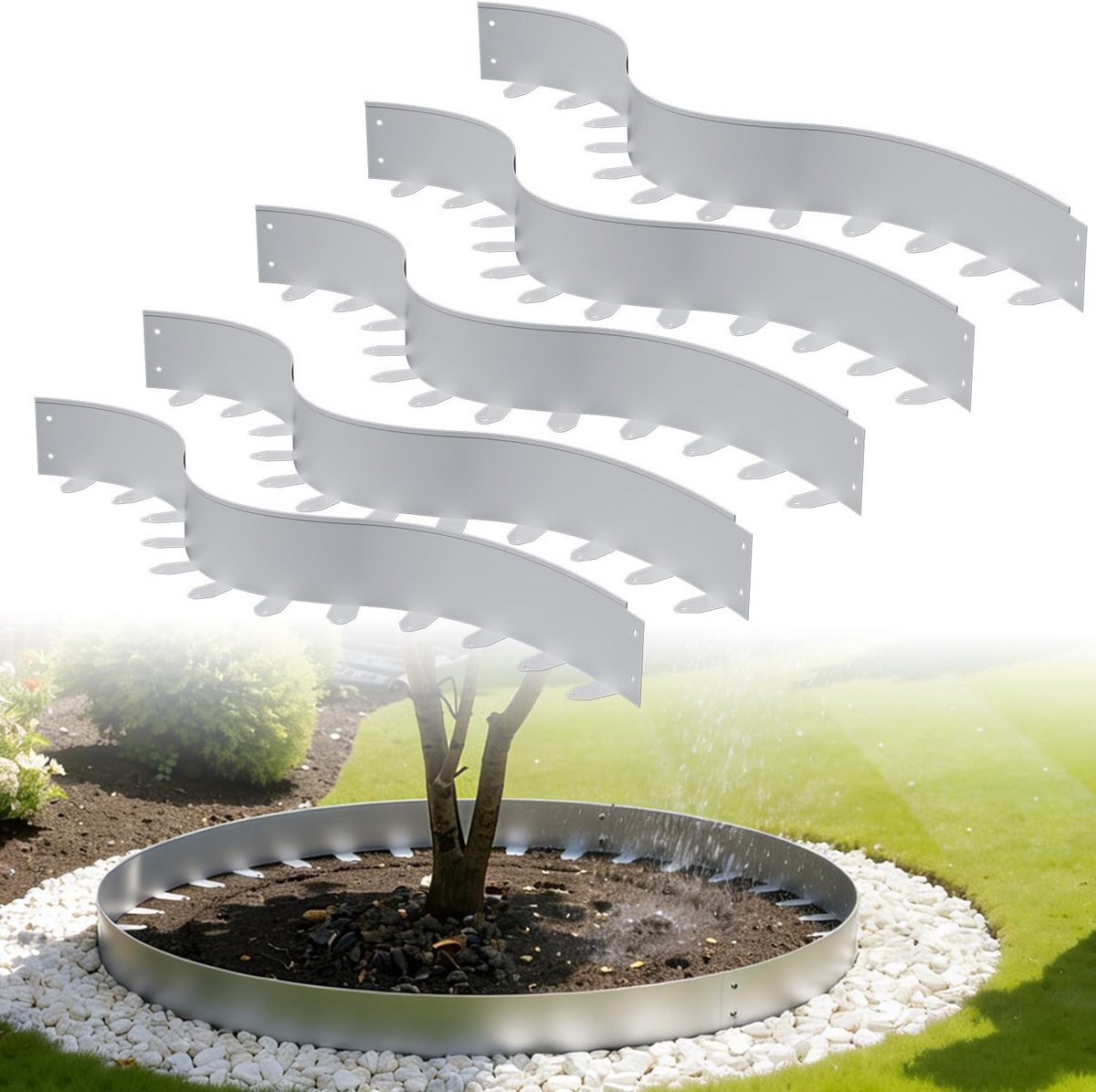 metaal, roestvrij staal, 100 cm × 10 cm, met 300 grondankers, flexibele bloembedomranding, set van 25, weerbestendige borderrand voor bloembedden, tuinpaden, tuinlandschap