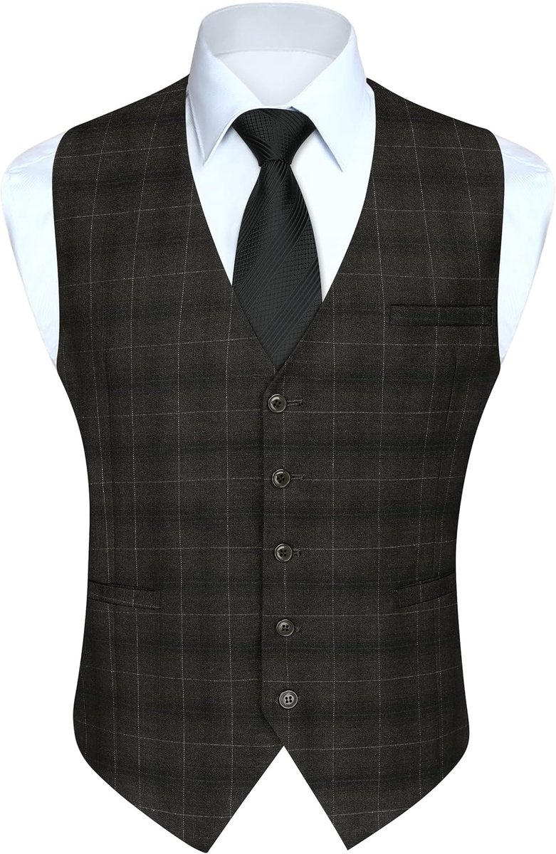 Herengilet, formeel vest, geschikt voor bruiloft en feest, katoen, geruit, gilet