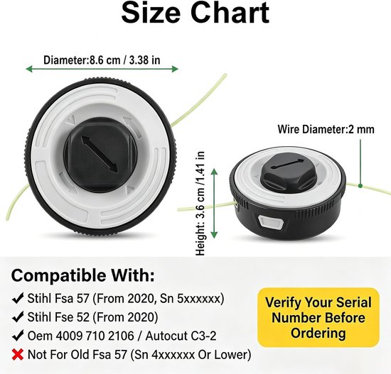 C3-2, compatibel met STIHL FSA 57 en FSE 52 bosmaaier, reservespoel 4009 710 2106, accessoires voor maaiers (1 stuk) — afbeelding 3