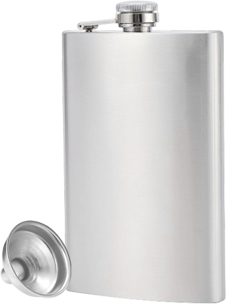 stalen heupfles set met trechter, 15,7 x 9,4 x 2,3 cm, heupfles roestvrij staal, hoogwaardig, lekvrij, voor whisky, outdoor, camping, reizen, cadeau