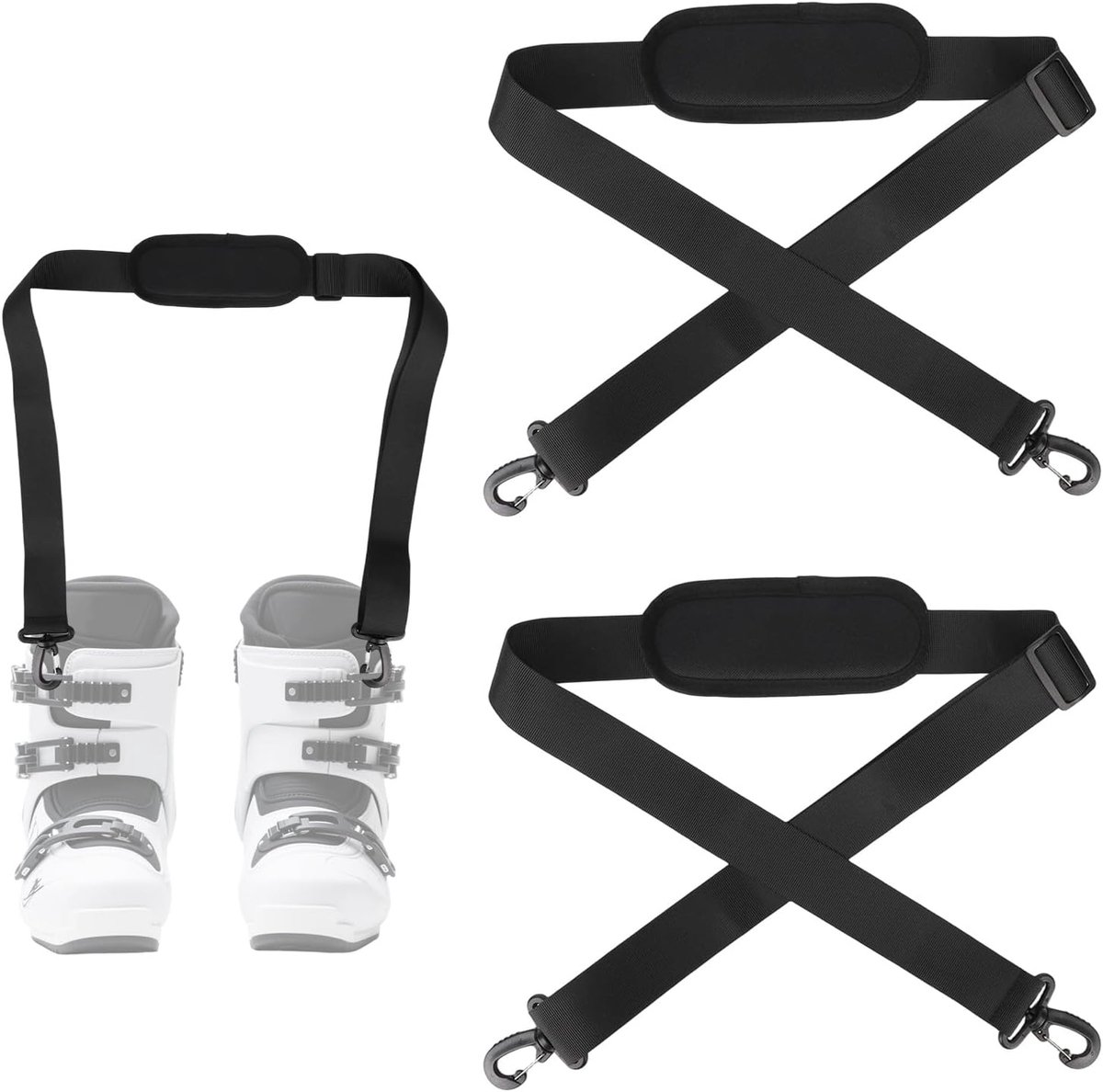 2 Stuks Ski-Draagriem met Haak, Verstelbaar Antislip Snowboard-Schouderriem Handsfree Draagriem Skate-Leash-Accessoire voor Snowboardstok Heren Dames Cadeau