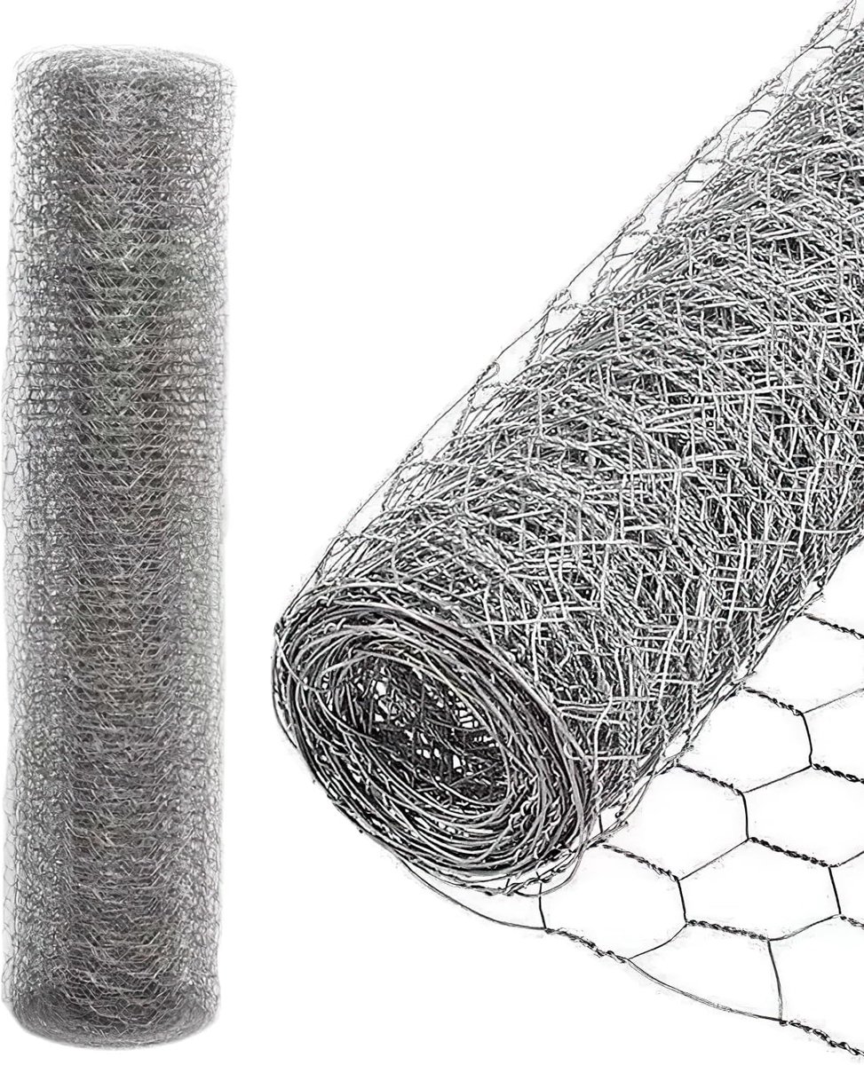 Zeshoekig gaas gaas - verzinkt met coating, konijnengaas, draadhek, kippengaas, zeshoekig draadgaas, maaswijdte 27 mm, hoogte 100 cm, lengte 25 m, zilverkleurig