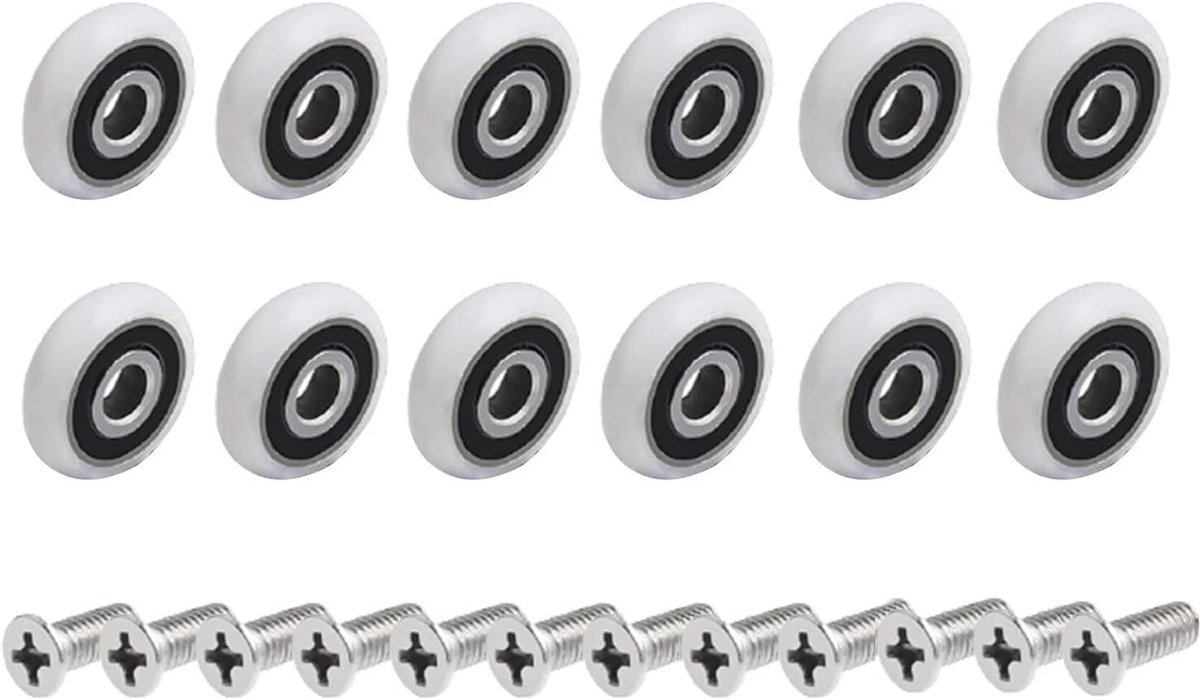 Wielen voor douchecabine, 12 stuks, kogellagers, 23 mm, rollen voor douchecabine, rollen voor douchecabine, glijrails voor deuren met schroeven voor douchecabine (23 mmM5)