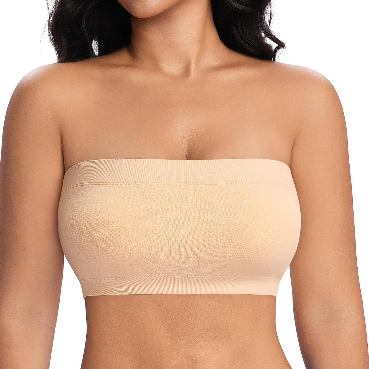 Bandeau-beha met borstvulling, voor dames, zonder bandjes, gewatteerd, bustier, top, zonder beugel, schoudervrij, beha met transparante bandjes