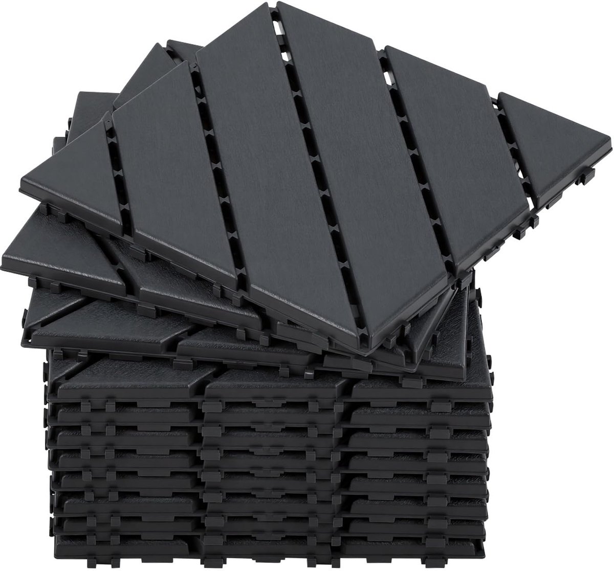Terrastegels 30 x 30 cm, set 3 m² (33 platen), 2 cm dikte met kliksysteem en drainage, weerbestendig, antislip en onderhoudsvriendelijk, voor terras, balkon, zwembad, antraciet