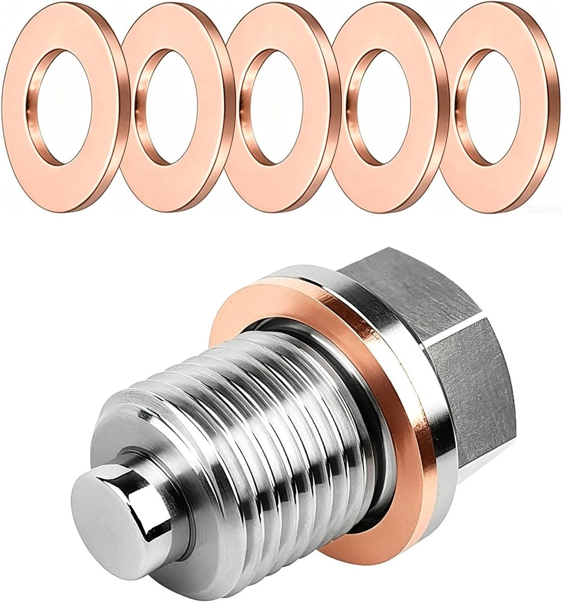 Olieaftapplug met Koperafdichtringen Carterolie Aftapplug voor Auto Motor, Neodymium Magneet Motorbescherming (M16X1.5) | Olieafvoerschroef M16 x 1,5 magnetische afvoerschroef auto olieschroef adapter met 5 afdichtingen voor veilige olieverversing