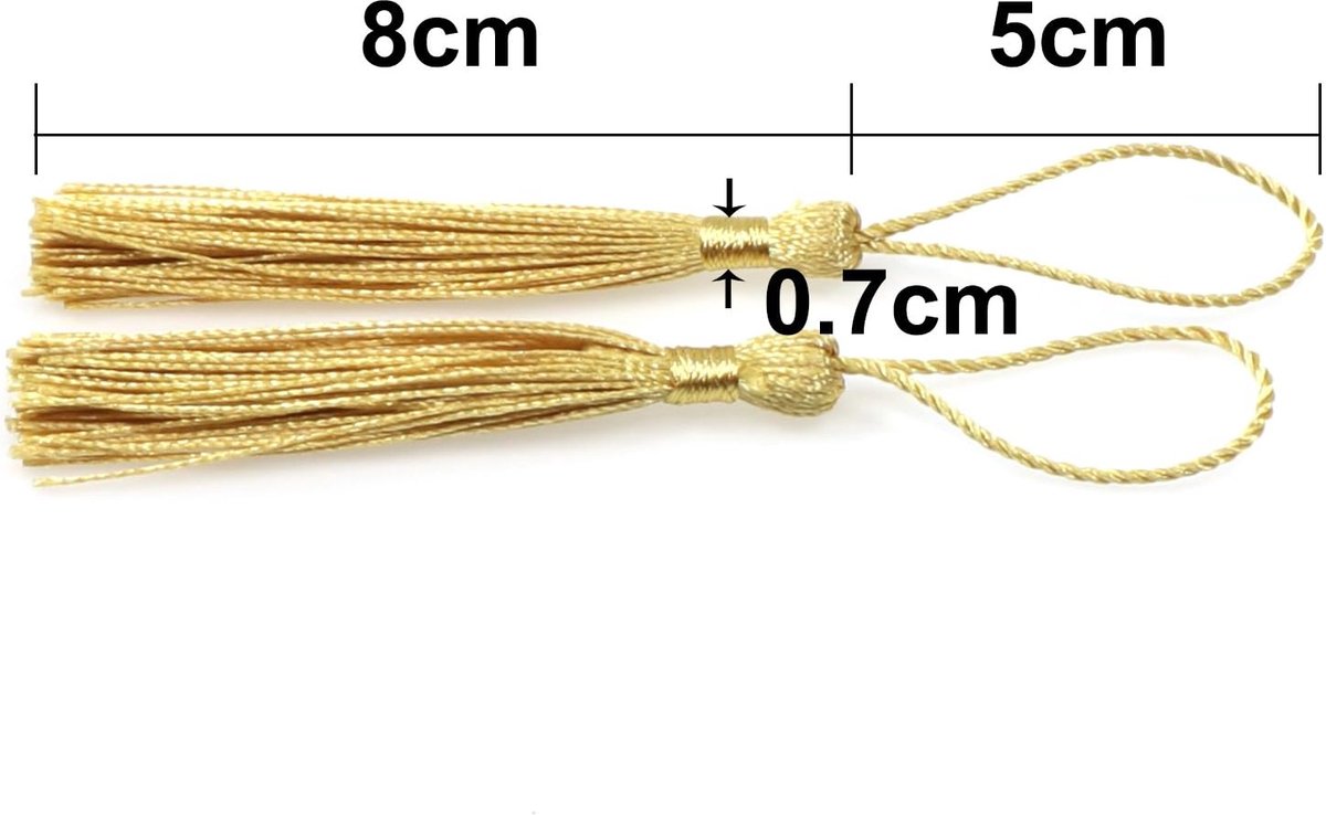 100 stuks lichtgoud 13cm/5-inch zijdeachtige handgemaakte zachte kwastjes floss bladwijzer kwastjes met 2 inch koord lus voor sieraden maken, doe-het-zelf projecten, bladwijzers