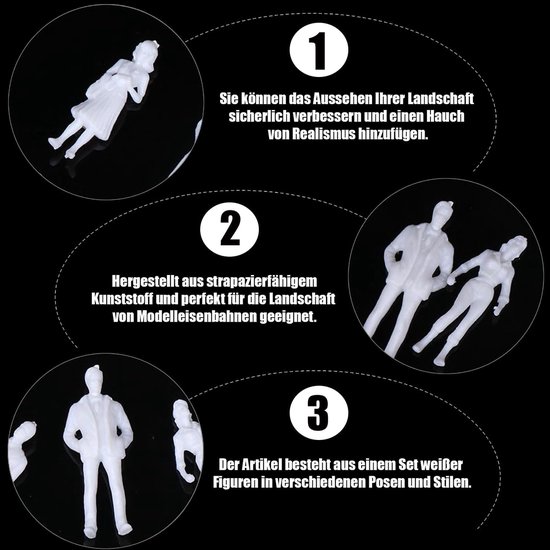 50 stuks schaal 1:50 staande en zittende onbeschilderde witte mensenfiguren, kleine modellen van mensen voor miniatuurscènes, verschillende figuren voorbijgangers, willekeurig geselecteerde — afbeelding 2