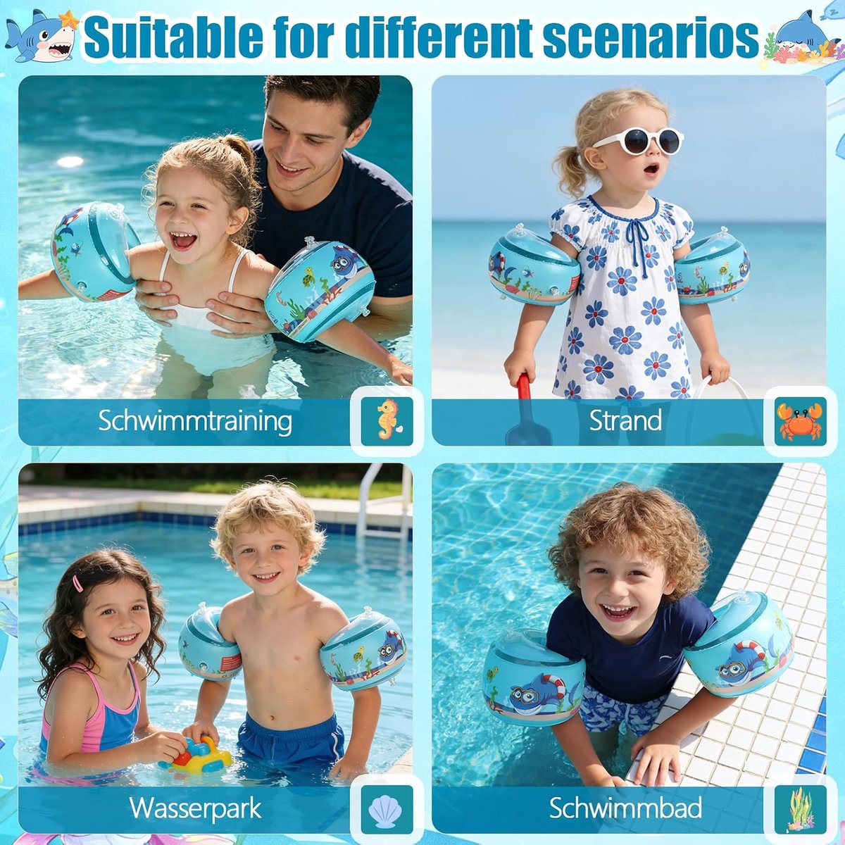 Zwemvleugels voor kinderen 3-6 jaar, zwemvleugels voor baby voor kinderen van 1 tot 6 jaar met gewicht 11-30 kg - Blauw