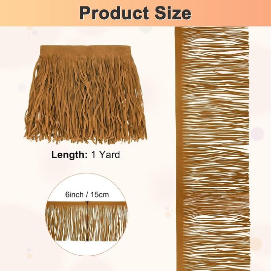 METERXITY PU Lederen Franje Trim, 1 Yard 15,5 cm Camel Dubbelzijdig Suede Kwastje Naaien Trim voor DIY Ambacht/Naaien Jurk Kostuum/Tassen Schoen Decoratie, Franje Kwastje — afbeelding 2
