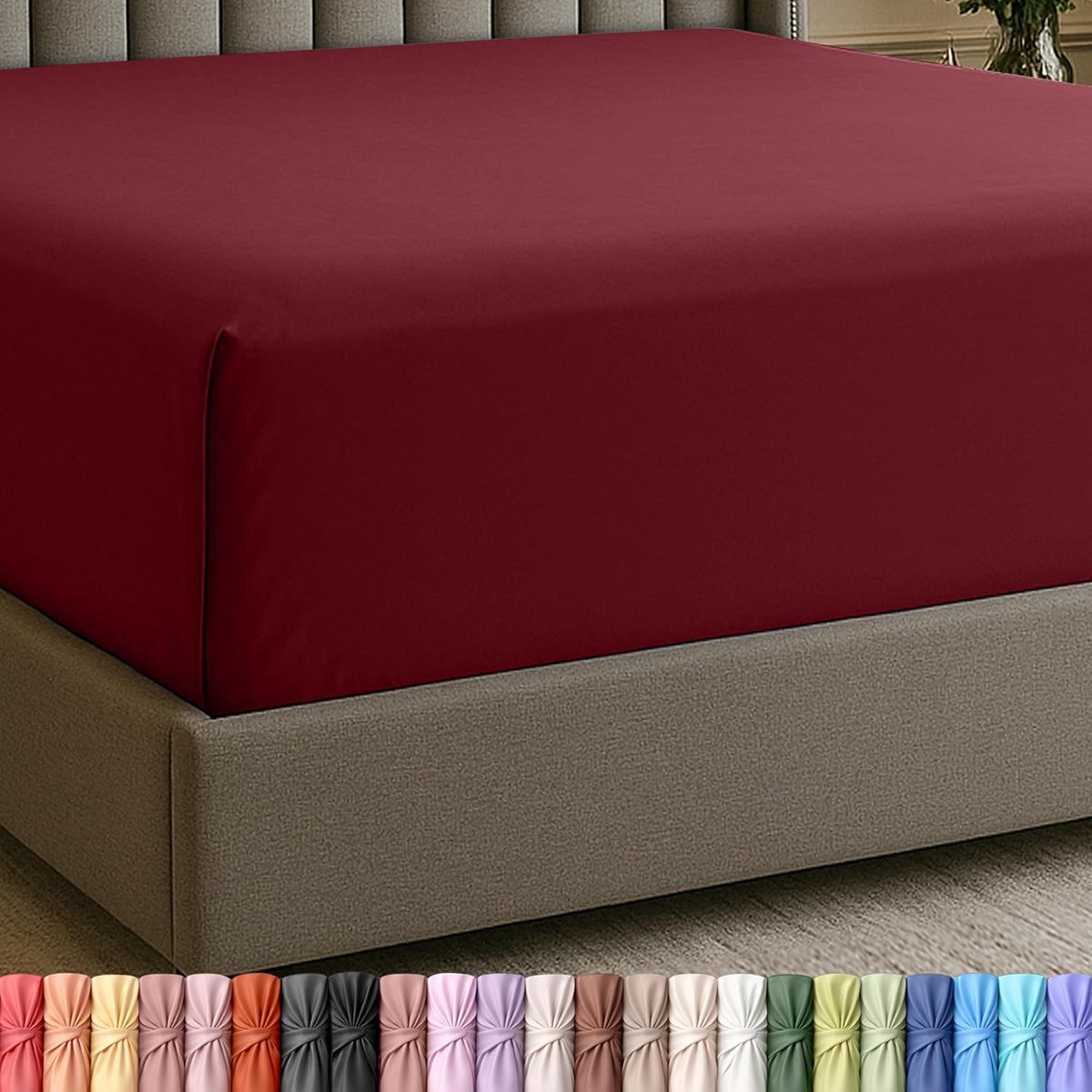 Bedding King Deep Pocket Fitted Sheet – Extra Deep Pocket – Fits up to 21 Inch Mattress – Hotel Luxury – Soft, Breathable and Comfy – Shrinkage and Fade Resistant – Easy Care – (Burgundy)