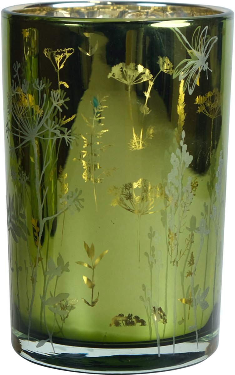 Theelichthouder veldbloem groen large 18cm