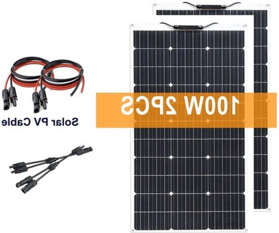 Zonnepanelen - Monokristallijne Zonnepaneel Kit - Flexibel - Zonne Energie - 200W (2 x 100W panelen) - met Solar Controller - Waterdichte - voor Camping, RV & Off-grid 12V Opladen