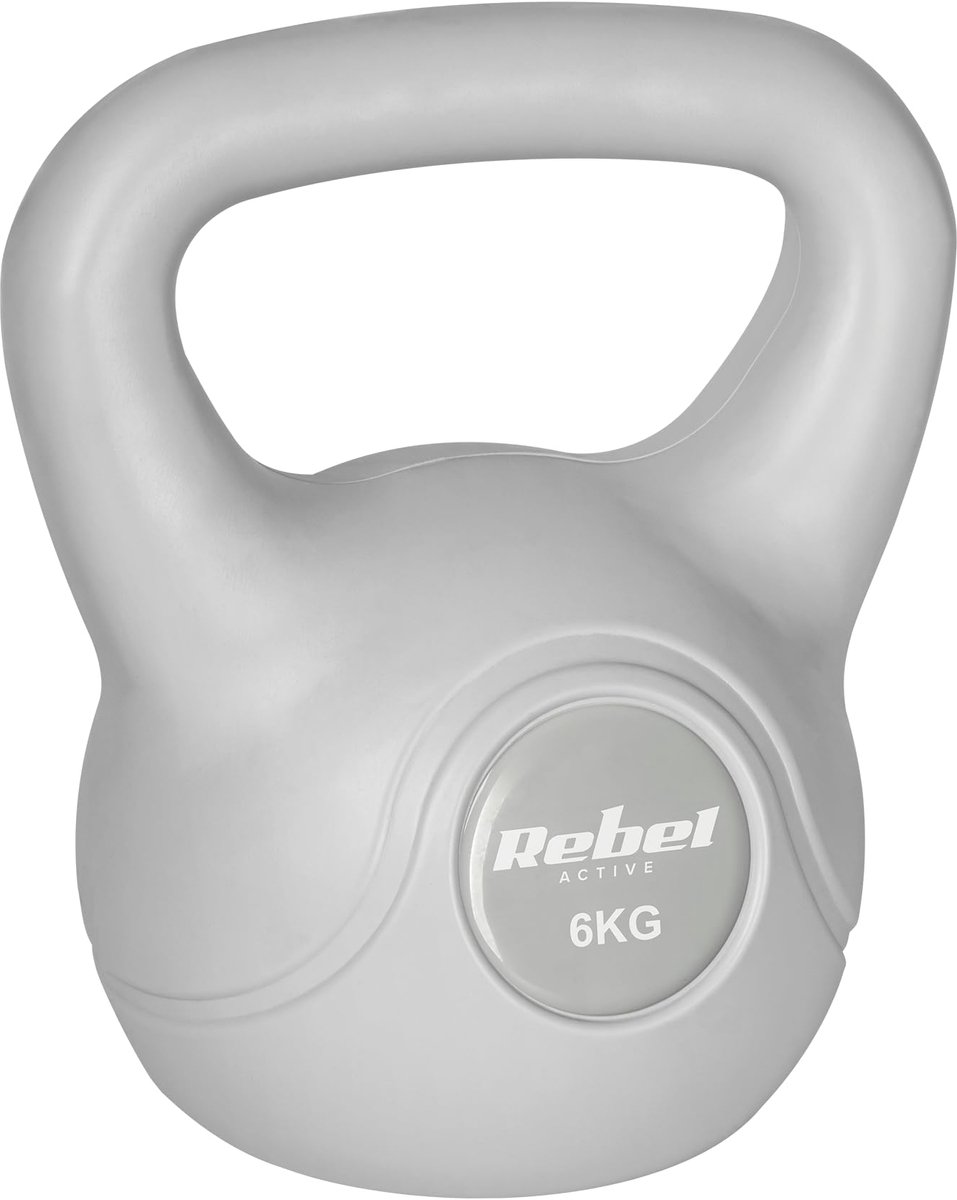 SnelShoppen - Kettlebell 6kg Grijs PVC Handvat Training Sport Fitness Thuis Gym Krachttraining