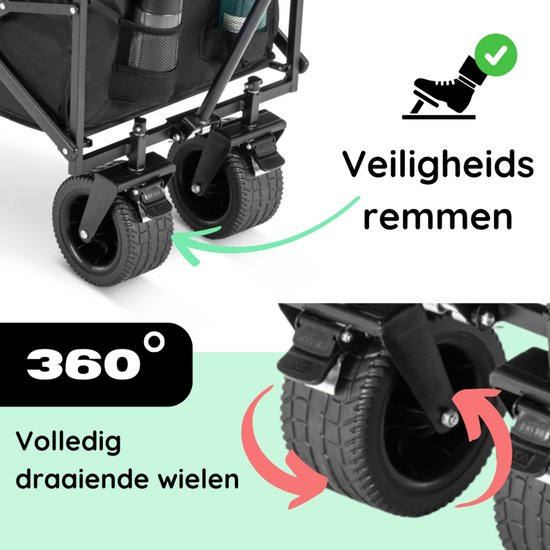 Gooala Bolderkar met Dak - Tot 120KG - 120L - Opvouwbaar - met Duwstang & Veiligheidsremmen — afbeelding 3