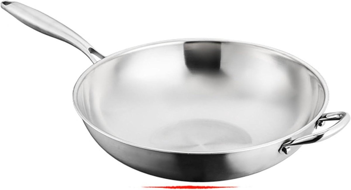 Roestvrijstalen Wokpan - Kookwok Roerbakpan - Snel Gerechten Bereiden - Ovenbestendig 315 Graden - 32 cm - Zilverkleurig