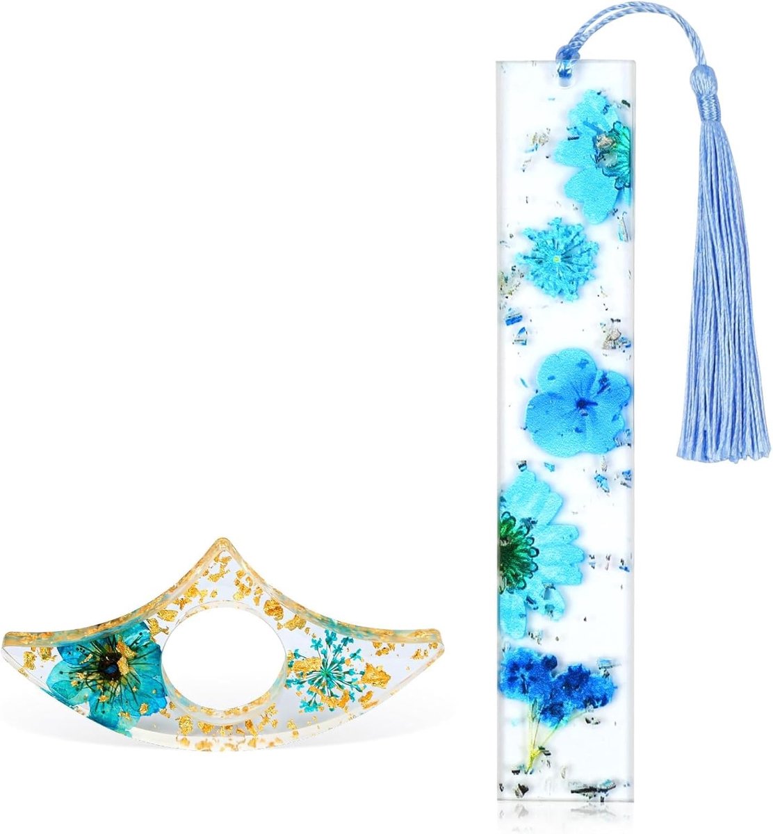 SnelShoppen - 2 Stuks Gedrukte Bloemen Resin Boekenleggers met Kwastjes, Exquise Boekaccessoires voor Boekenliefhebbers, Perfecte Cadeaus voor Vrouwen