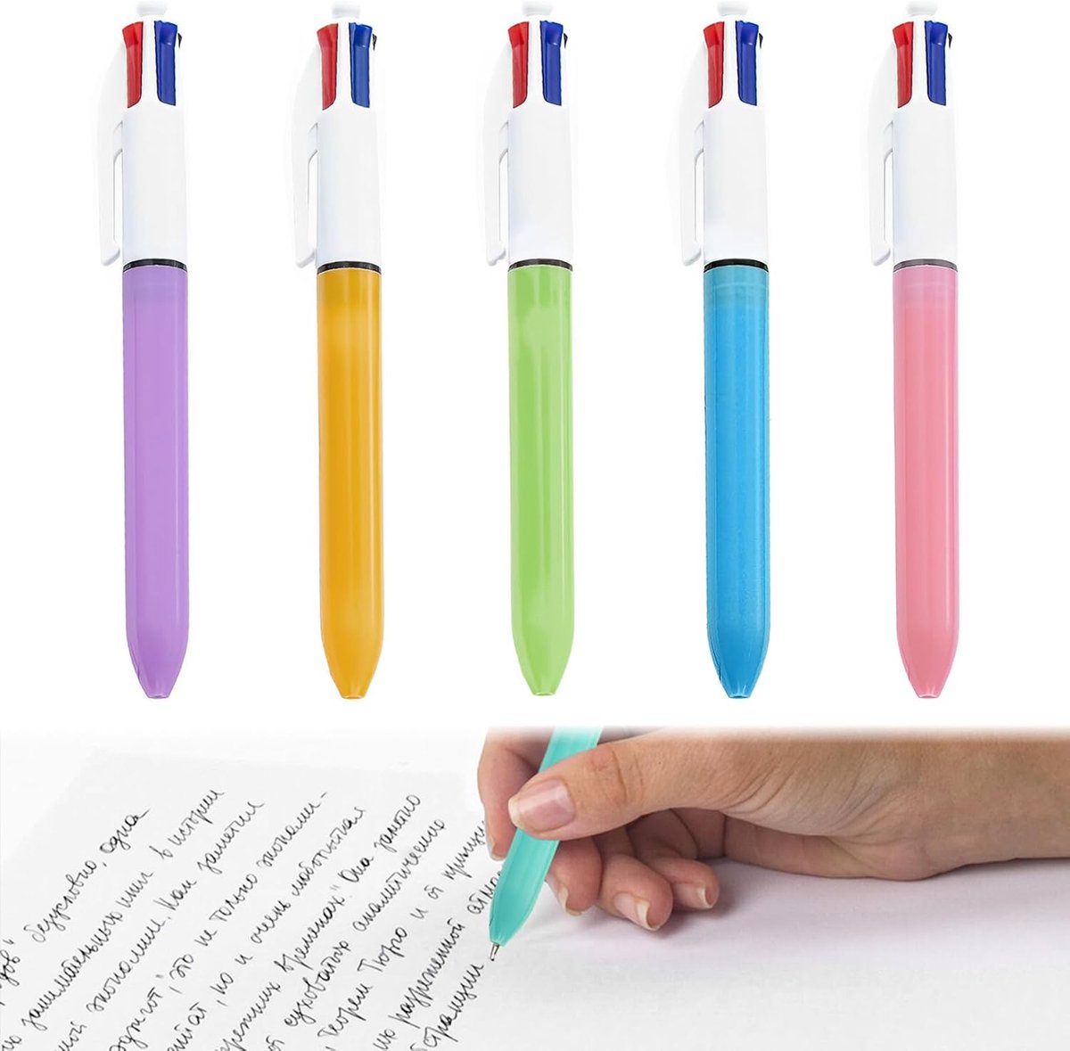 SnelShoppen - Ballpoint Pen Set van 5 Stuks, 4 Kleuren, Inklapbare Balpen 1mm, Multikleurige Pennen voor Dagboek, Schoolbenodigdheden, Kantoor, Handbo