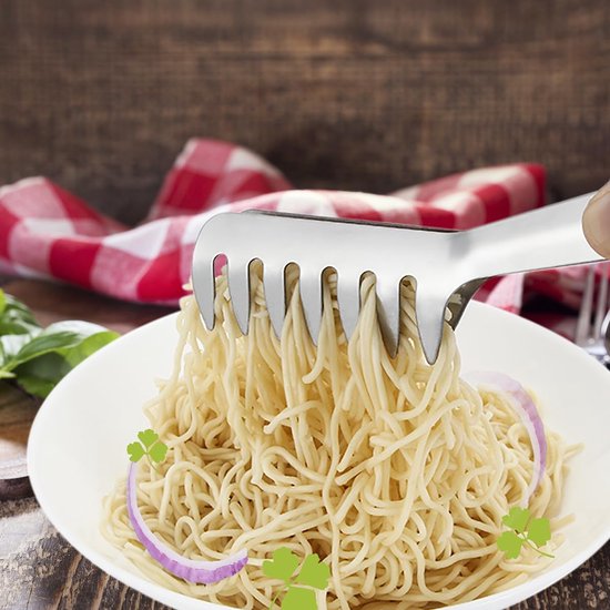 SnelShoppen - RVS Pastatangenset 2 Stuks - Spaghetti Tangen met Tanden - 23 cm Lange Keuken Hulpstukken voor Pasta, Noodles en Gebak - Duurzaam en Geb van Snelshoppen — afbeelding 4