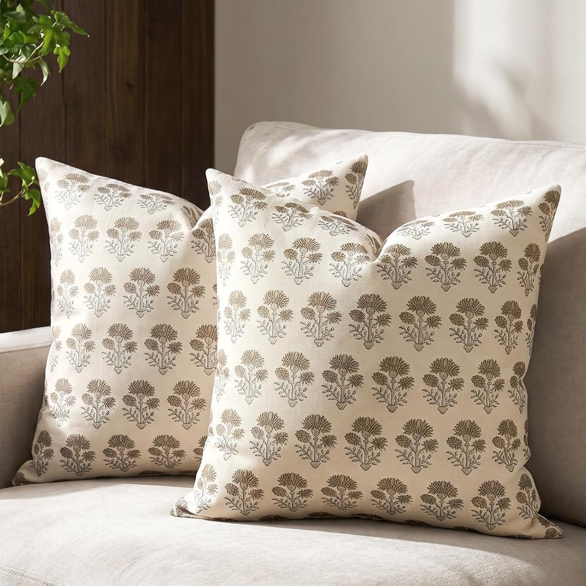 SnelShoppen - Set van 2 Waterdichte Outdoor Kussenslopen 45x45 cm - Retro Bloemen Kussenhoezen voor Tuin, Balkon, Bank en Woonkamer - Zomer Sierkussen