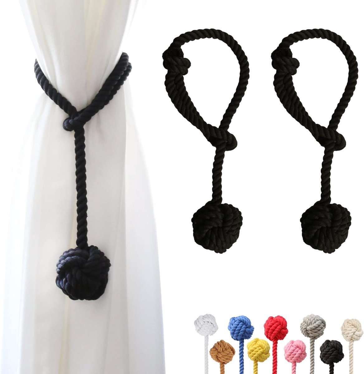 SnelShoppen - 2 Stuks Gordijn Touwen met Grote Geweven Bal - Buiten Gordijn Klemmen - Handgeweven Katoenen Gordijn Ties - Decoratieve Touwtjes voor Hu