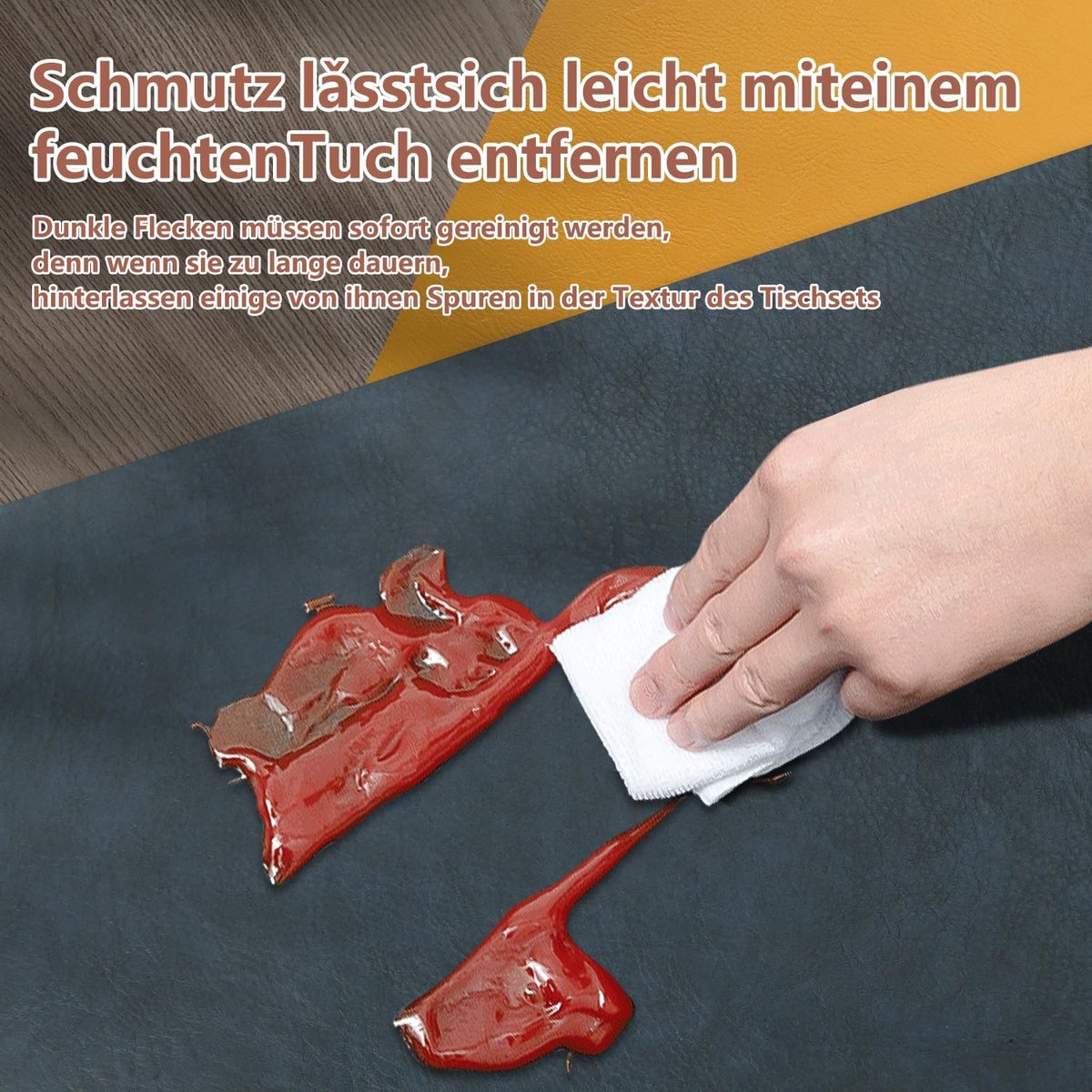 SnelShoppen - Set van 4 Washable Faux Leather Placemats met Coasters - Waterdichte en Dubbelzijdige Onderzetters - Blauwe en Gele Tafelsets voor Feest