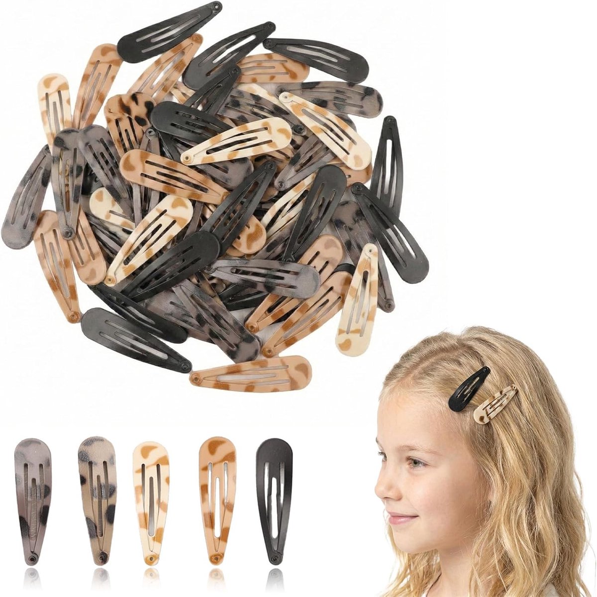 SnelShoppen - 50 Stuks Snap Haarspelden voor Vrouwen, Metalen Haarclips met Drukknop, 5 cm Haaraccessoires voor Meisjes, Vrouwen en Kinderen