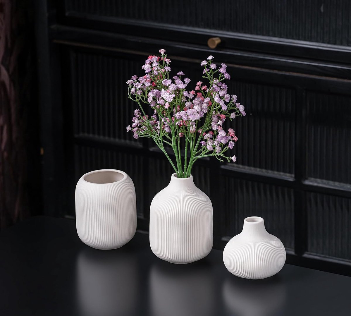 SnelShoppen - White Ceramic Vase Set 3 Pcs - Scandinavisch Boho Bloemenvaas voor Pampas Gras - Interieur Decoratie voor Thuis, Kantoor, Café, 15 cm Wi
