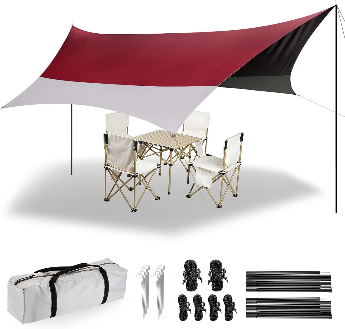 SnelShoppen - Ultralichte Tentzeil 3.7x4.3m - Waterdicht & UV-Bescherming - 150D Oxford - 6 Bevestigingspunten - Perfect voor Camping, Hiken & Buitena
