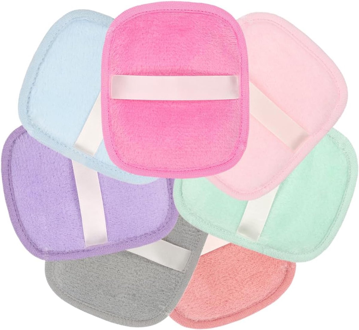 SnelShoppen - 7 Herbruikbare en Wasbare Makeup Remover Pads, Zachte Microfiber Doekjes voor Gezicht, Ogen en Lippen met Lucht Drooglint, Praktisch Ont