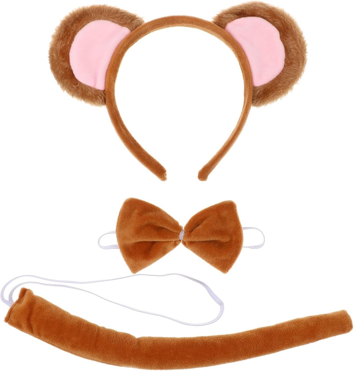 Set met apen-hoofddeksel en vlinderdas voor Halloween, cosplay en dierenhaaraccessoires voor volwassenen