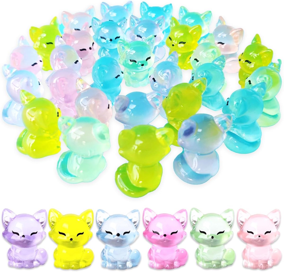 SnelShoppen - 30 Stuks Mini Figuren Luminous Resin Kleine Vosjes in 6 Kleuren - Miniatuur Dieren voor Tuin Decoratie en Micro Landschap