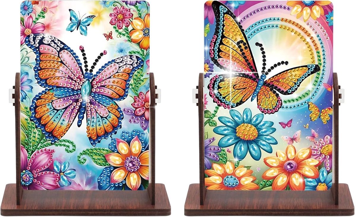 Diamond Painting Spiegel 13 x 18 cm - Cosmetische Spiegel voor Volwassenen, Draagbare Tafelspiegel en Reisspiegel met Vlinders, Set van 2