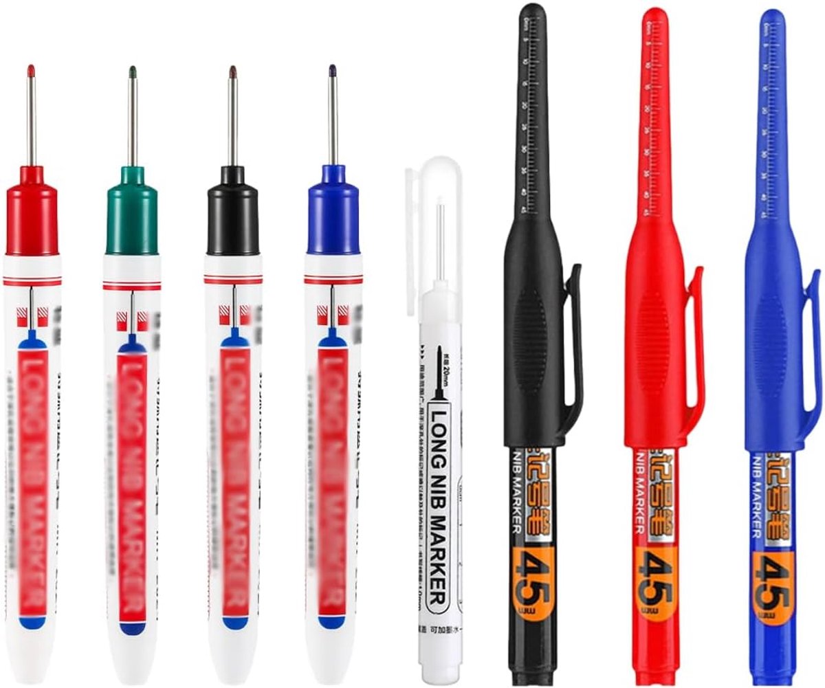 SnelShoppen - 8 Stuks Diepe Gaatjes Highlighters - 20mm Fijne Punt voor Moeilijk Bereikbare Plaatsen - Zwart, Blauw, Rood, Groen - Indelible Markers v