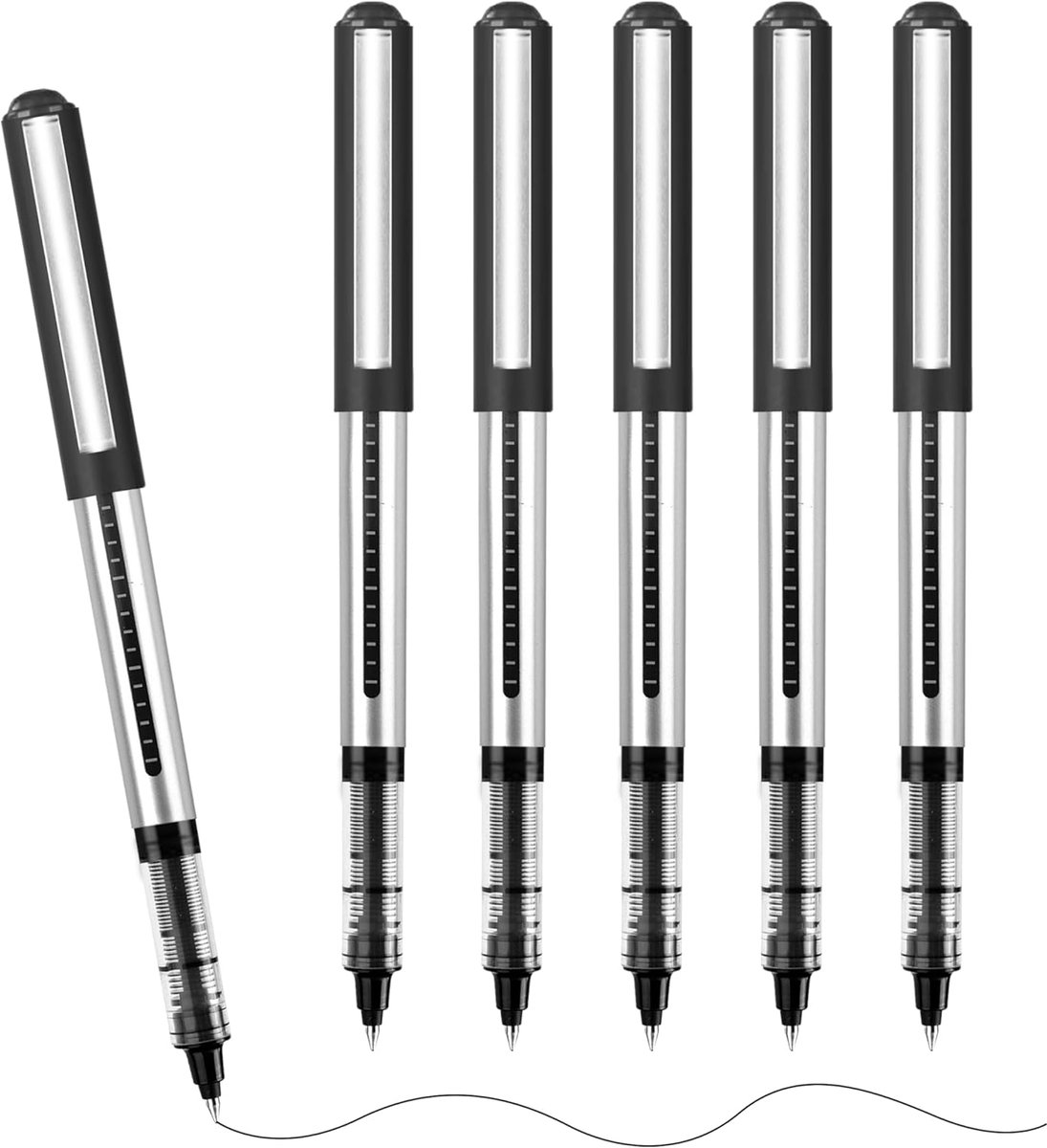 SnelShoppen - Set van 6 Rollerballpennen, Gelpennen, Zwarte Balpen Set, 0.5mm Sneldrogende Inkt, RVS Taper Nib, Geschikt voor Schrijven, Kantoorbenodi