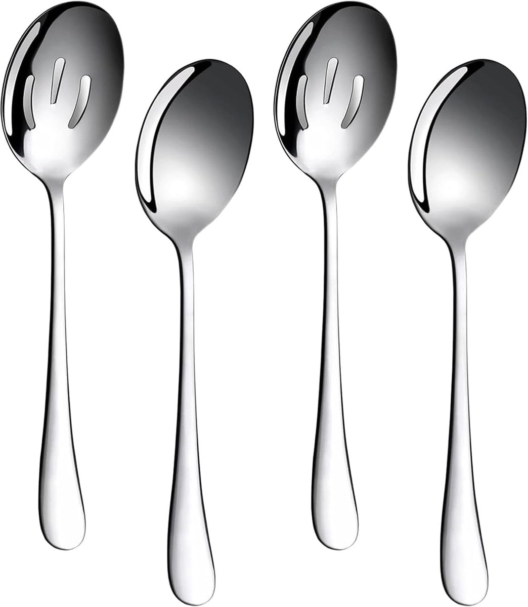 SnelShoppen - Set van 4 Serveerlepels, 20cm RVS Buffetlepels, 2 Slotted Lepels en 2 Serveerlepels, Ideaal voor Feesten, Diner, Keuken en Partijen, Zil